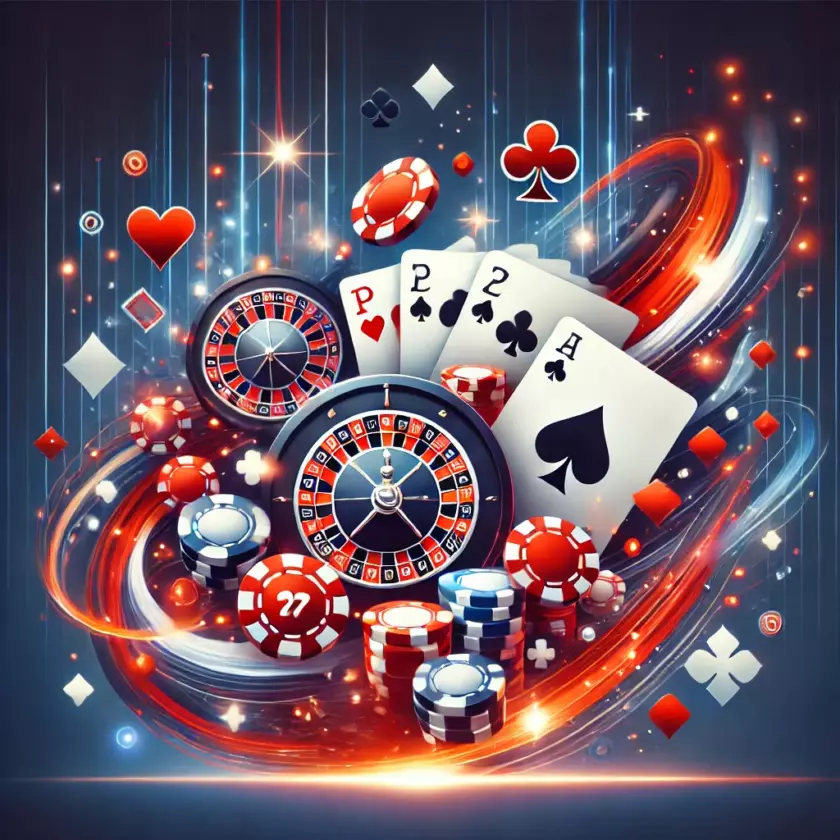 Ruletka, karty i żetony — grafika otwierająca katalog gier Vox Casino